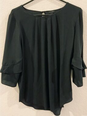 Ann Taylor Black Ruffle Sleeve Pleated Front Blouse Small